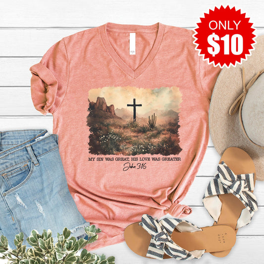 John 3:16 V-Neck - Heather Autumn - 10