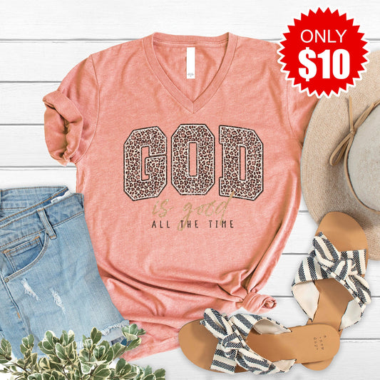 God Is Good V-Neck - Heather Sunset - 10
