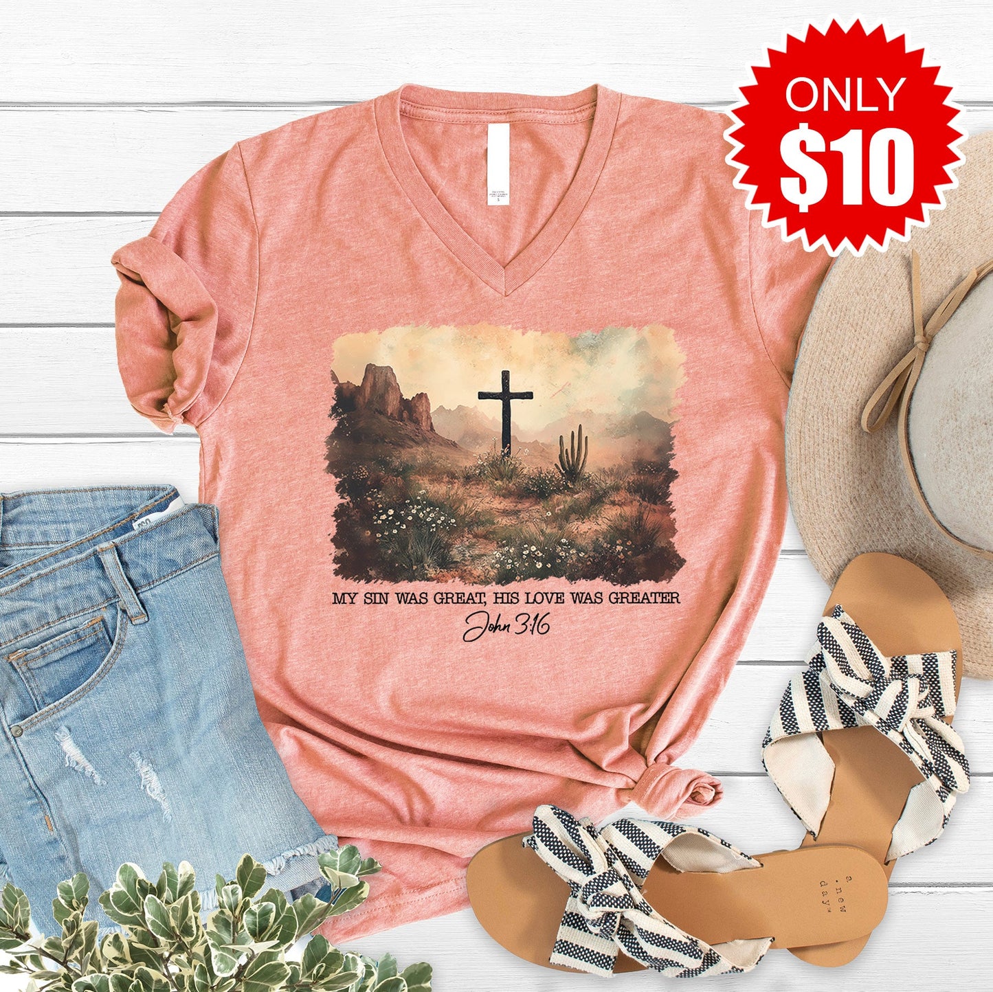 John 3:16 V-Neck - Heather Sunset - 10