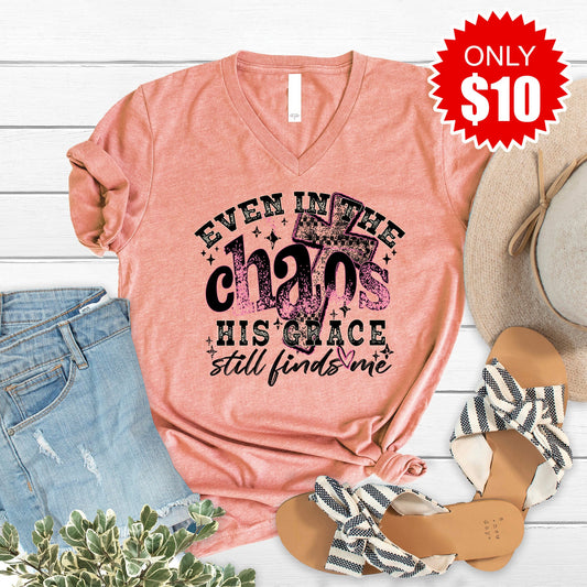 His Grace Still Finds Me V-Neck - Heather Sunset - 10