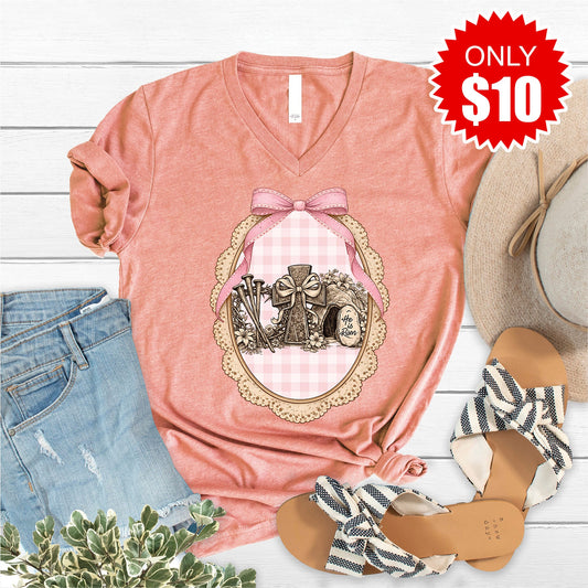 He Is Risen V-Neck - Heather Sunset - 10
