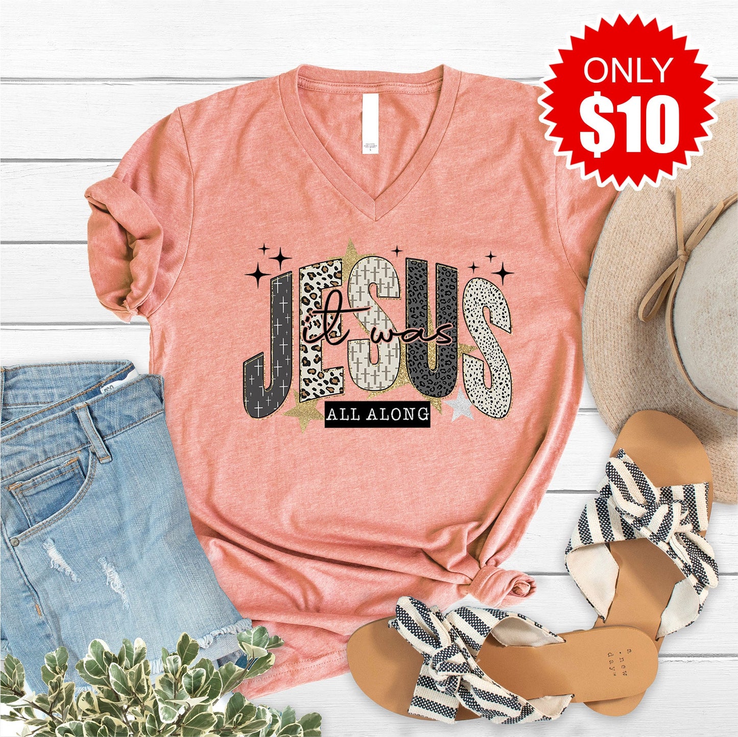 Jesus V-Neck - Heather Sunset - 10