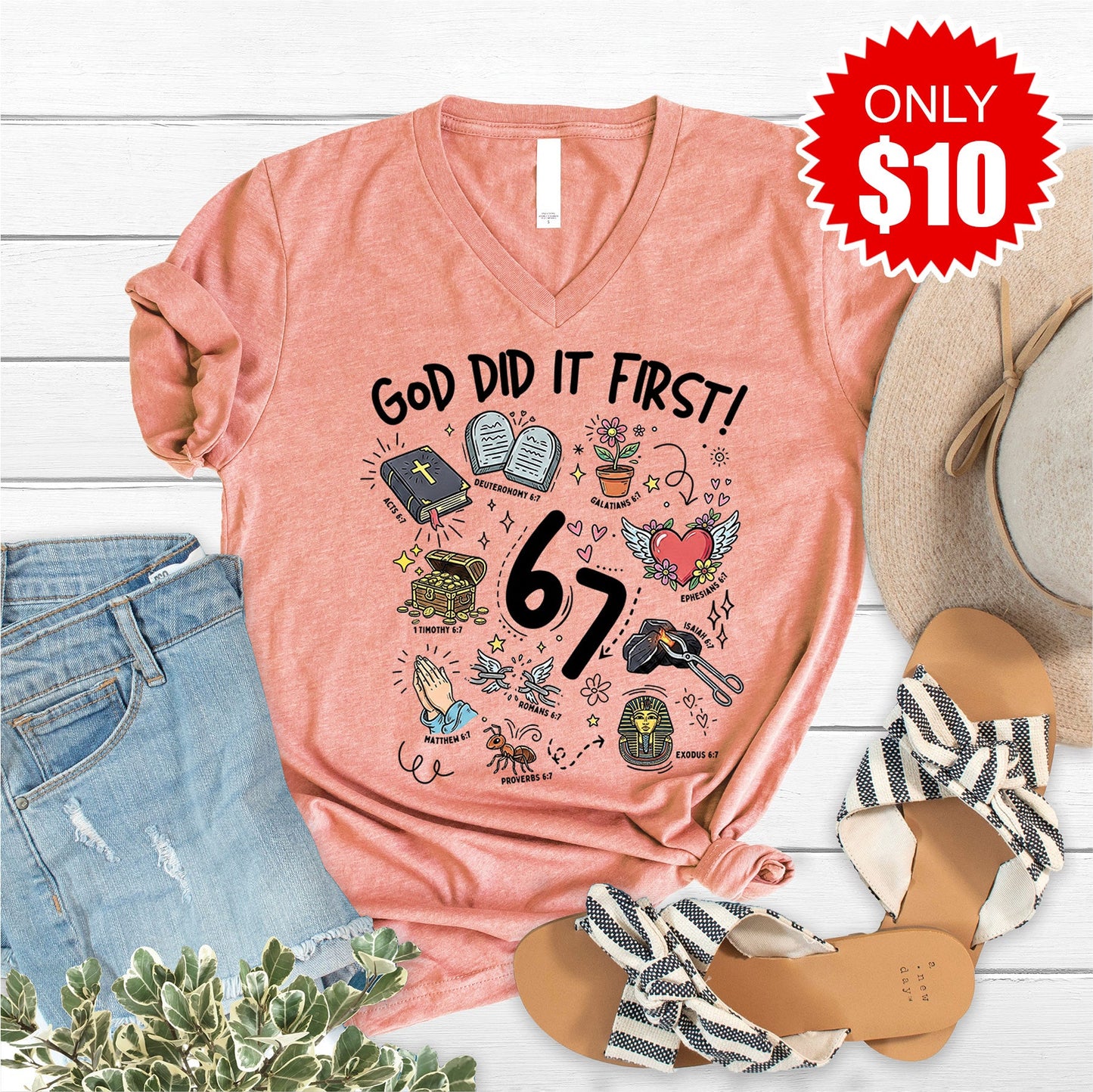 God Did It First V-Neck - Heather Sunset - 10