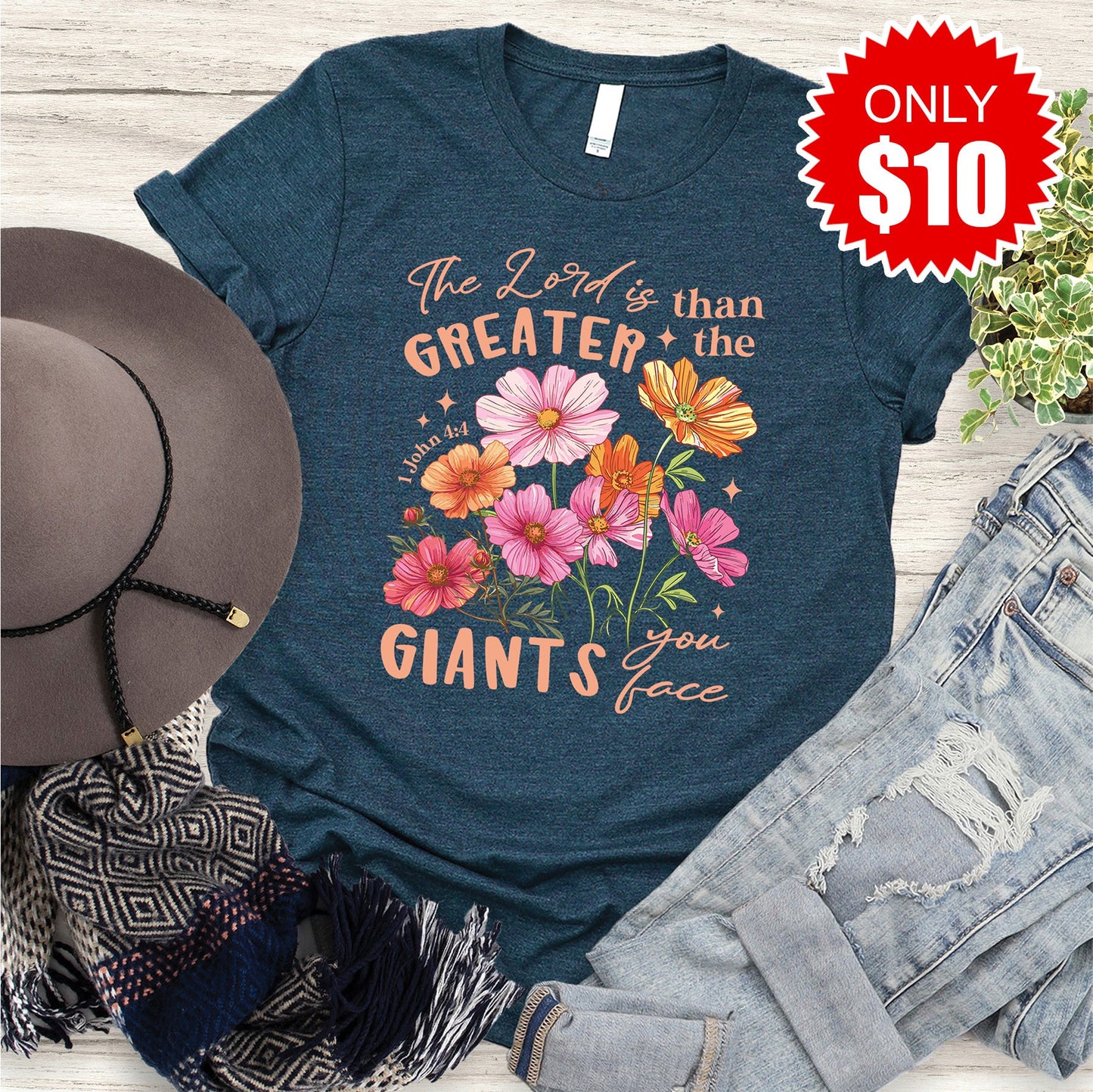 Greater Than The Giants Tee - Heather Atlantic - 10