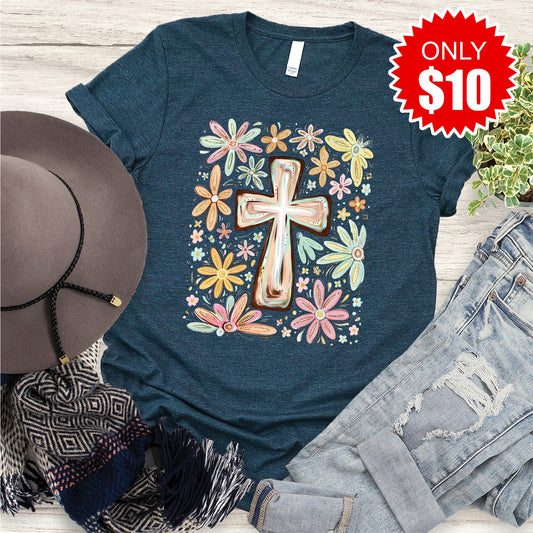 Cross Tee - Heather Atlantic - 10