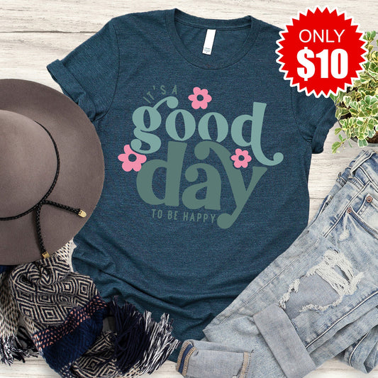 Good Day To Be Happy Tee - Heather Atlantic - 10