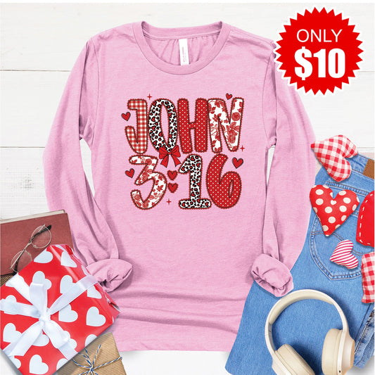 John 3:16 Long Sleeve - Heather Bubble Gum - 10