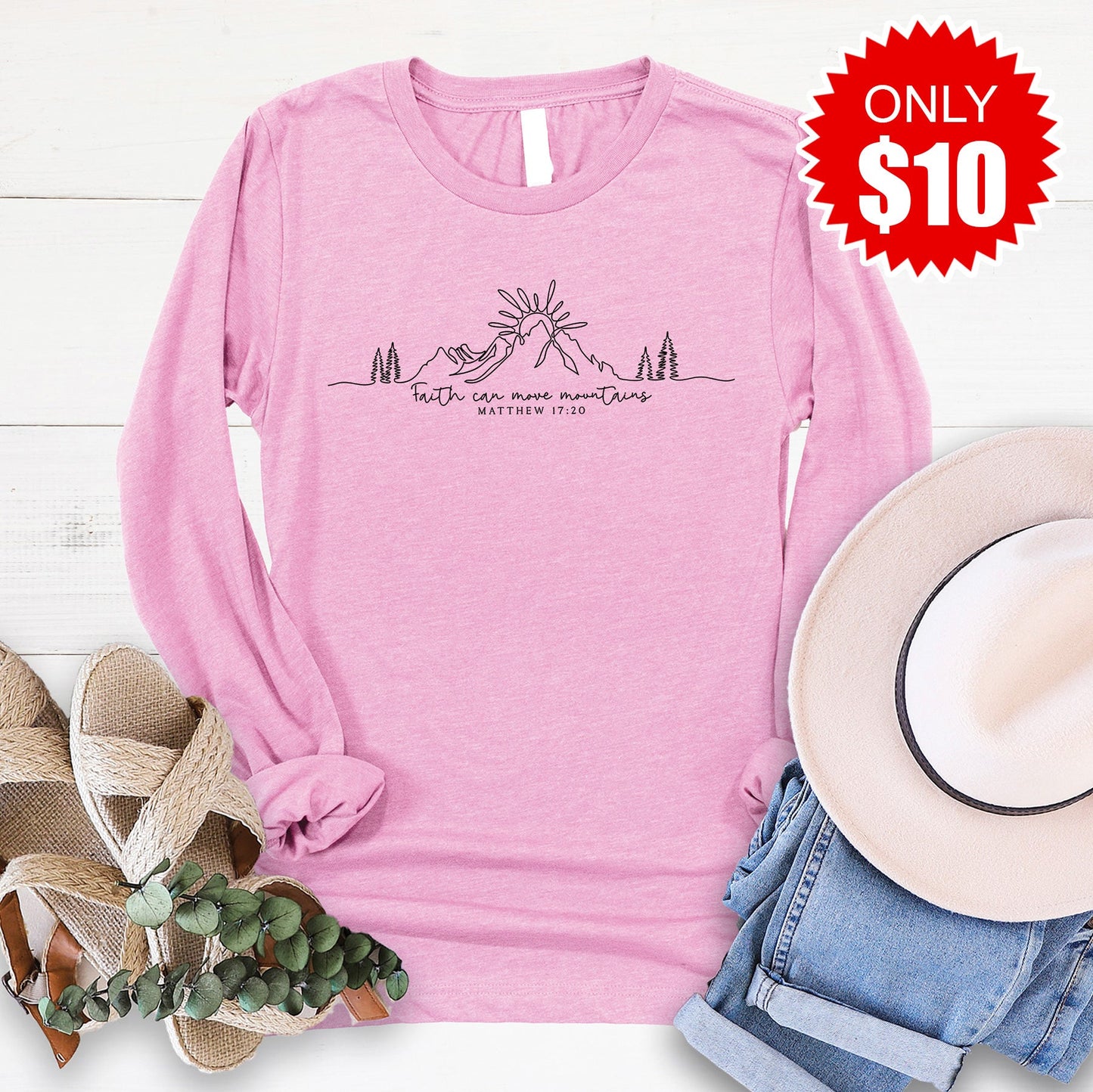 Faith Can Move Mountains Long Sleeve - Heather Bubble Gum - 10