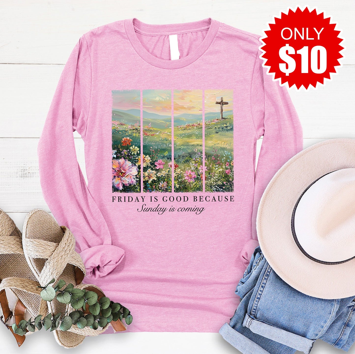 Friday Is Good Long Sleeve - Heather Bubble Gum - 10
