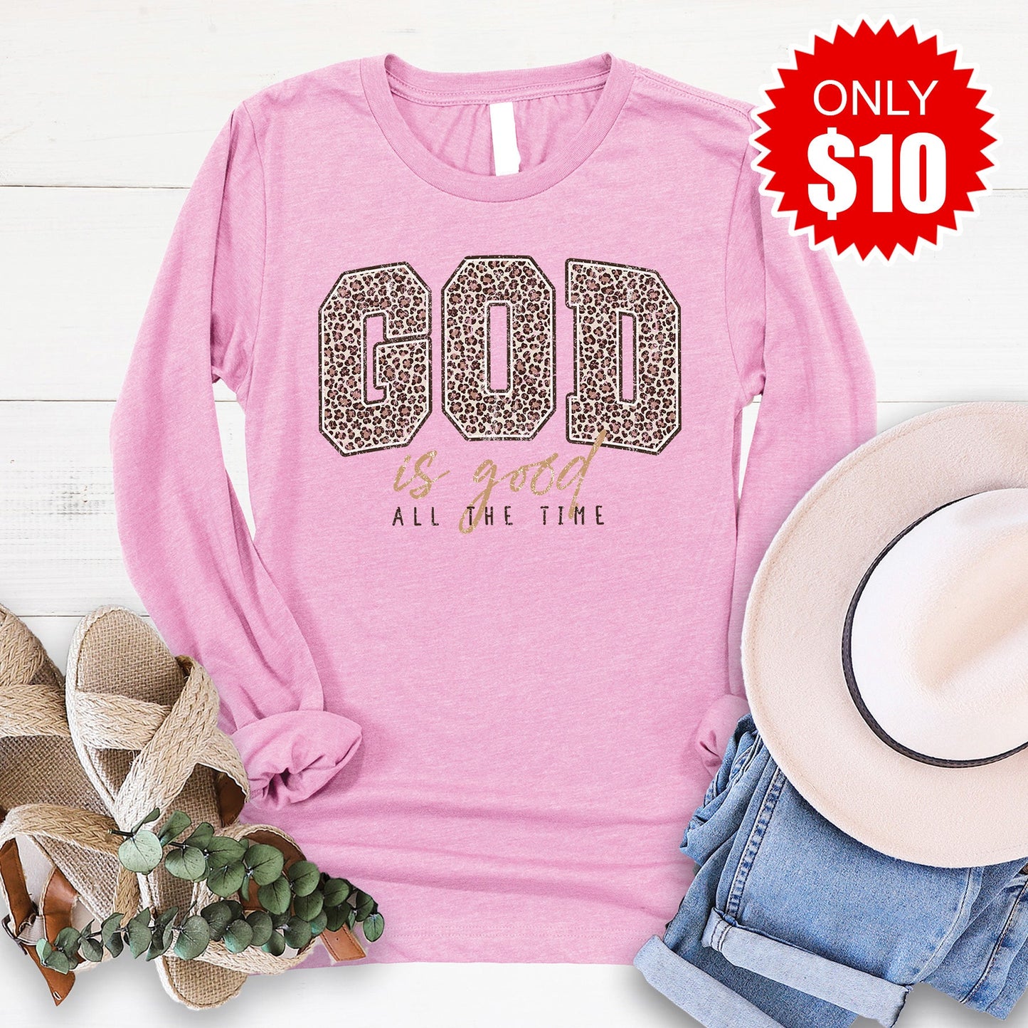 God Is Good Long Sleeve - Heather Bubble Gum - 10