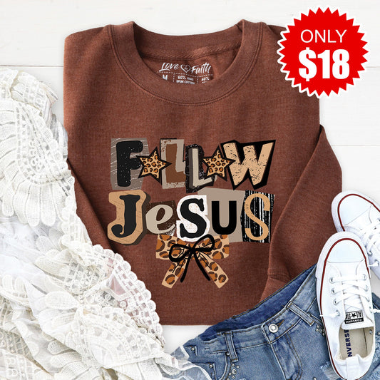 Follow Jesus Sweatshirt - Heather Brown - 18
