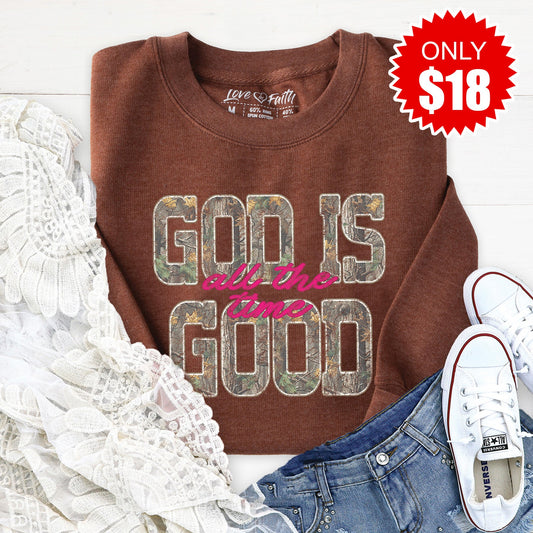 God Is Good Sweatshirt - Heather Brown - 18