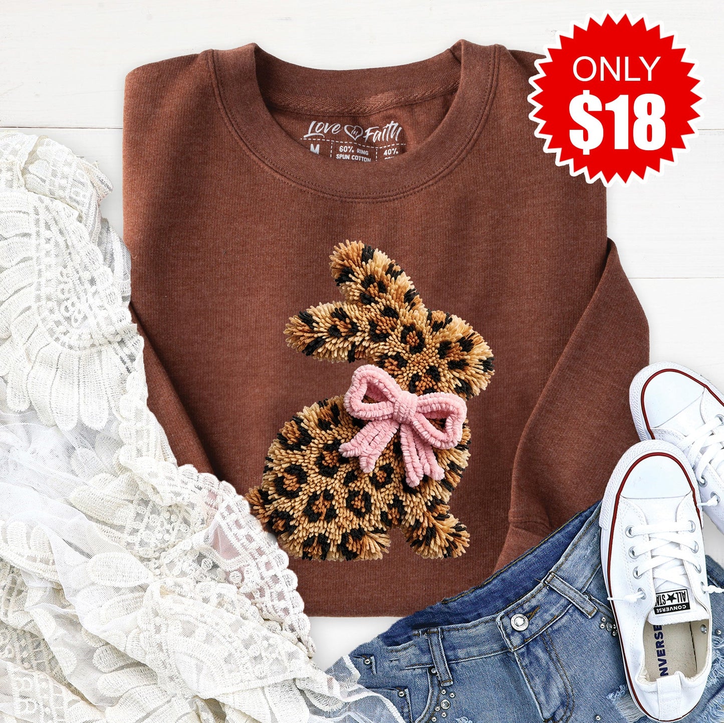 Leopard Bunny Sweatshirt - Heather Brown - 18
