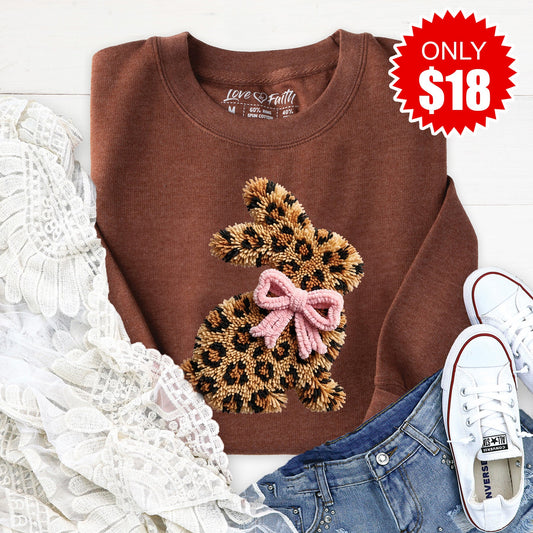 Leopard Bunny Sweatshirt - Heather Brown - 18