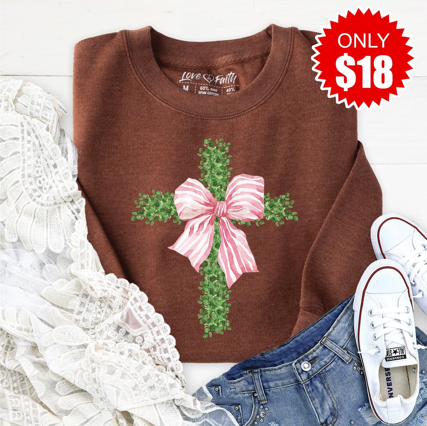 Cross Sweatshirt - Heather Brown - 18