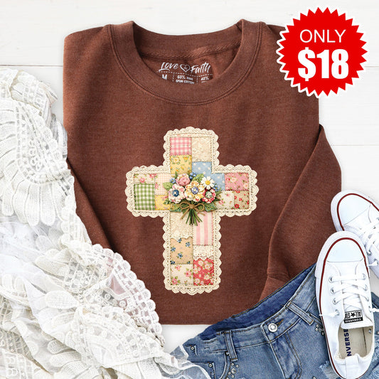 Cross Patchwork Sweatshirt - Heather Brown - 18