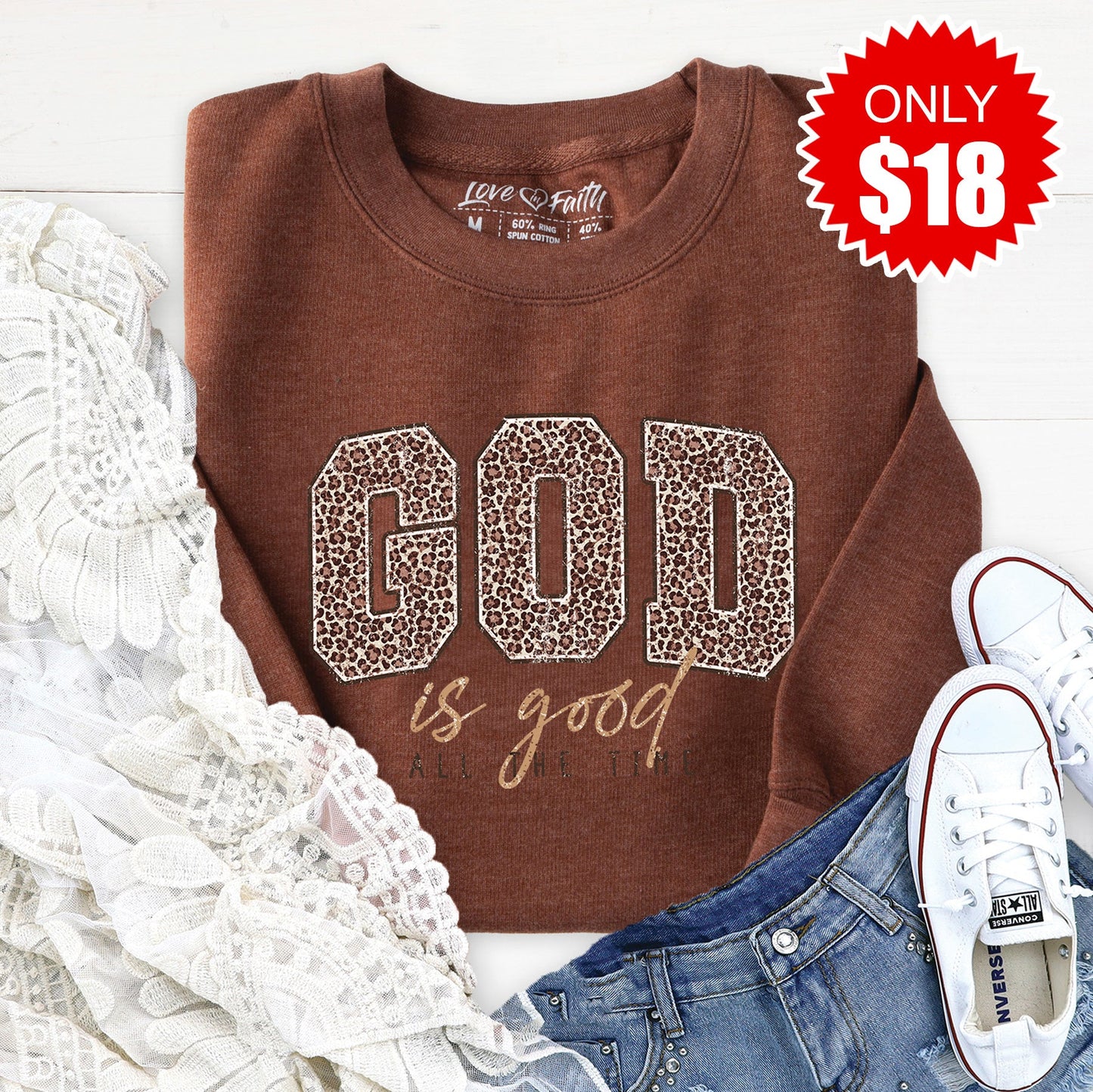 God Is Good Sweatshirt - Heather Brown - 18