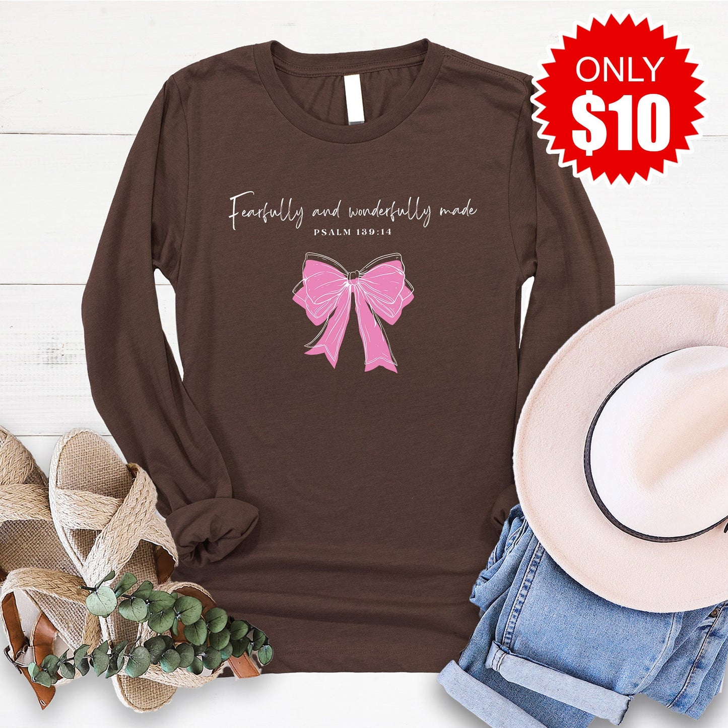 Fearfully and Wonderfully Made Long Sleeve - Heather Brown - 10