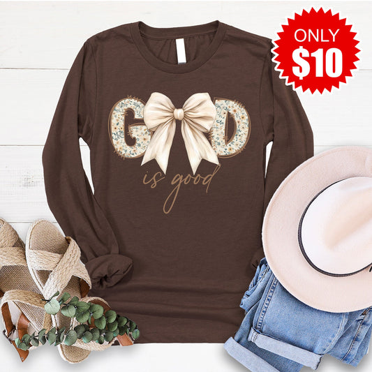 God Is Good Long Sleeve - Heather Brown - 10