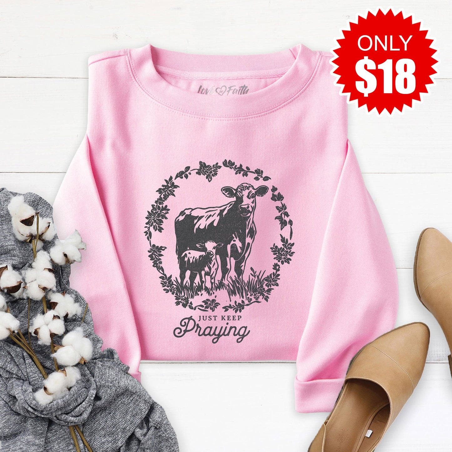 Just Keep Praying Sweatshirt - Heather Bubble Gum - 18