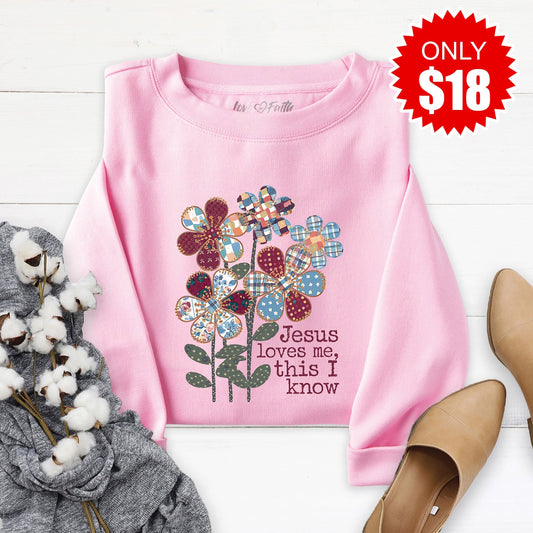 Jesus Loves Me Sweatshirt - Heather Bubble Gum - 18