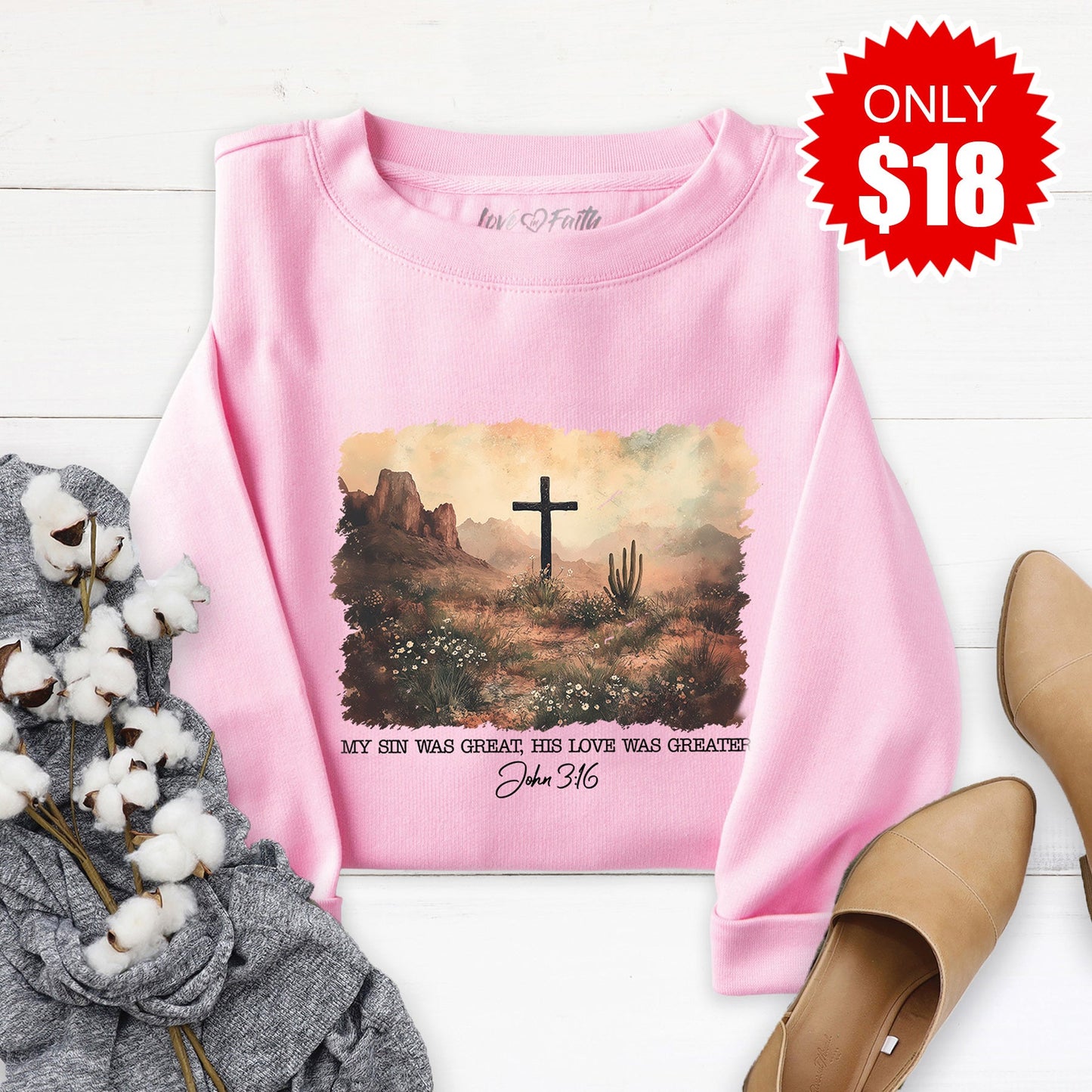 John 3:16 Sweatshirt - Heather Bubble Gum - 18