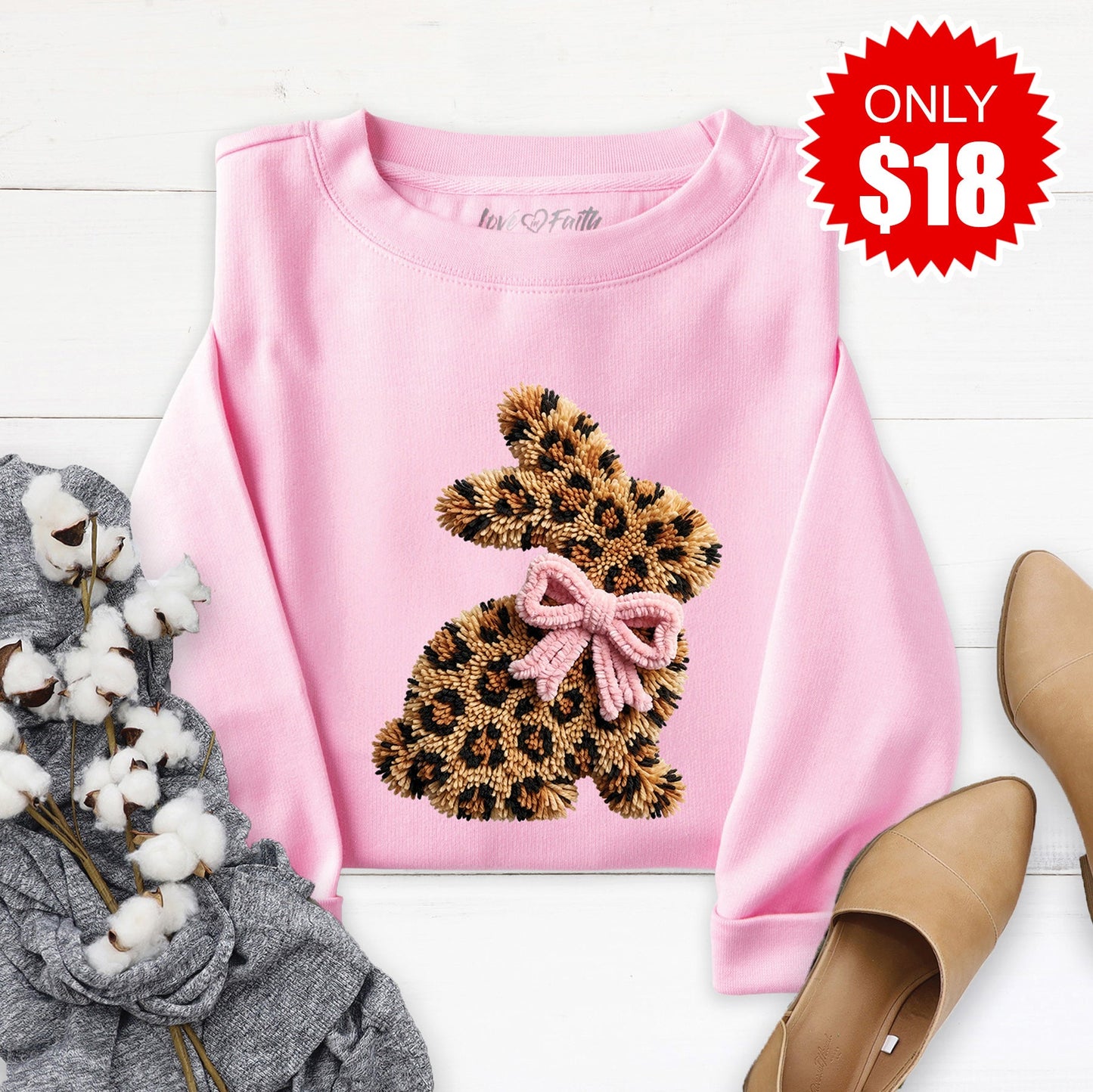 Leopard Bunny Sweatshirt - Heather Bubble Gum - 18