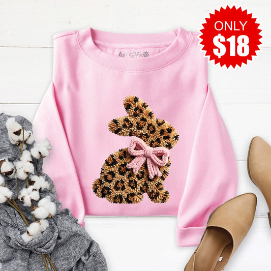 Leopard Bunny Sweatshirt - Heather Bubble Gum - 18