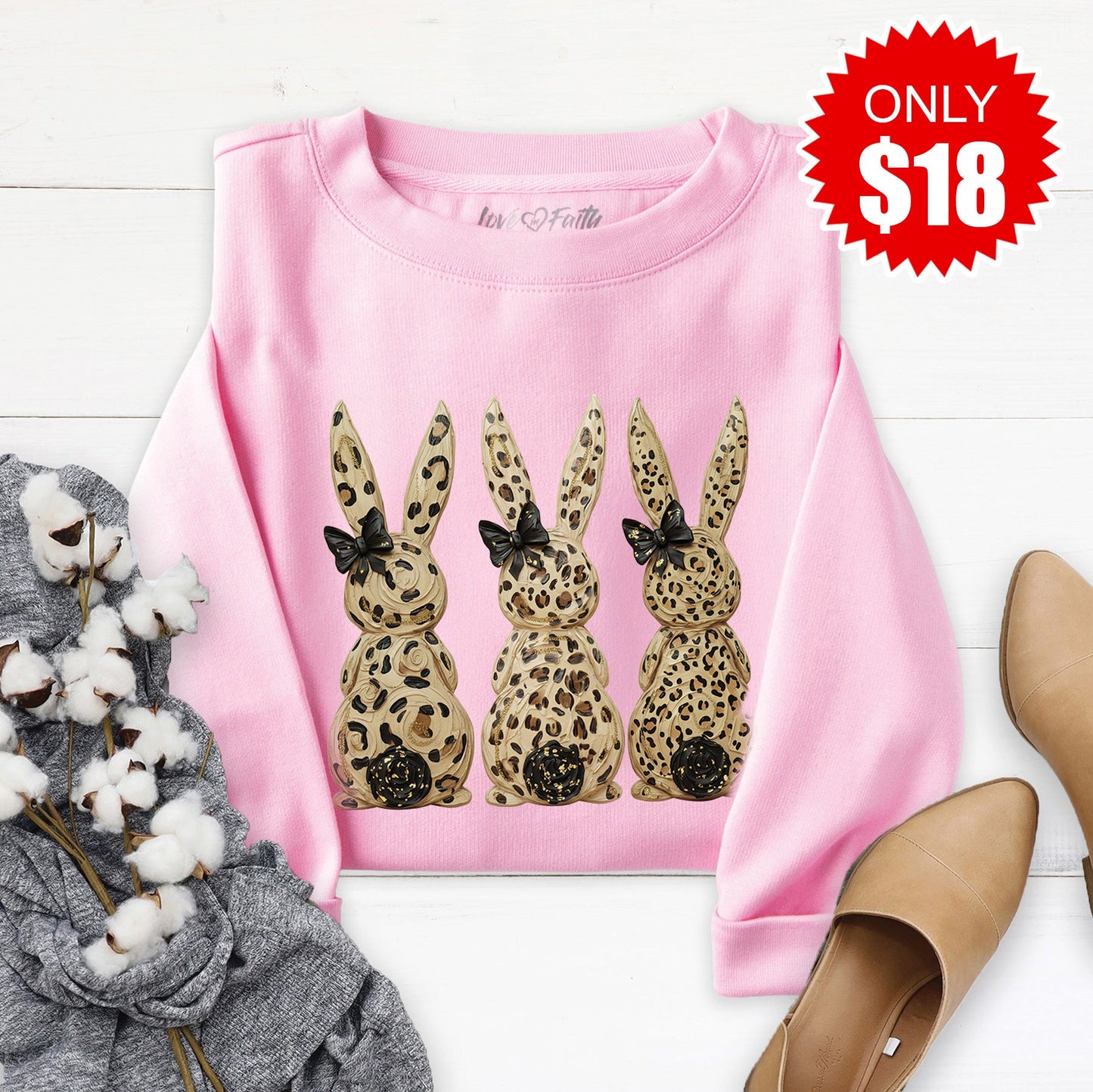 Easter Bunny Sweatshirt - Heather Bubble Gum - 18