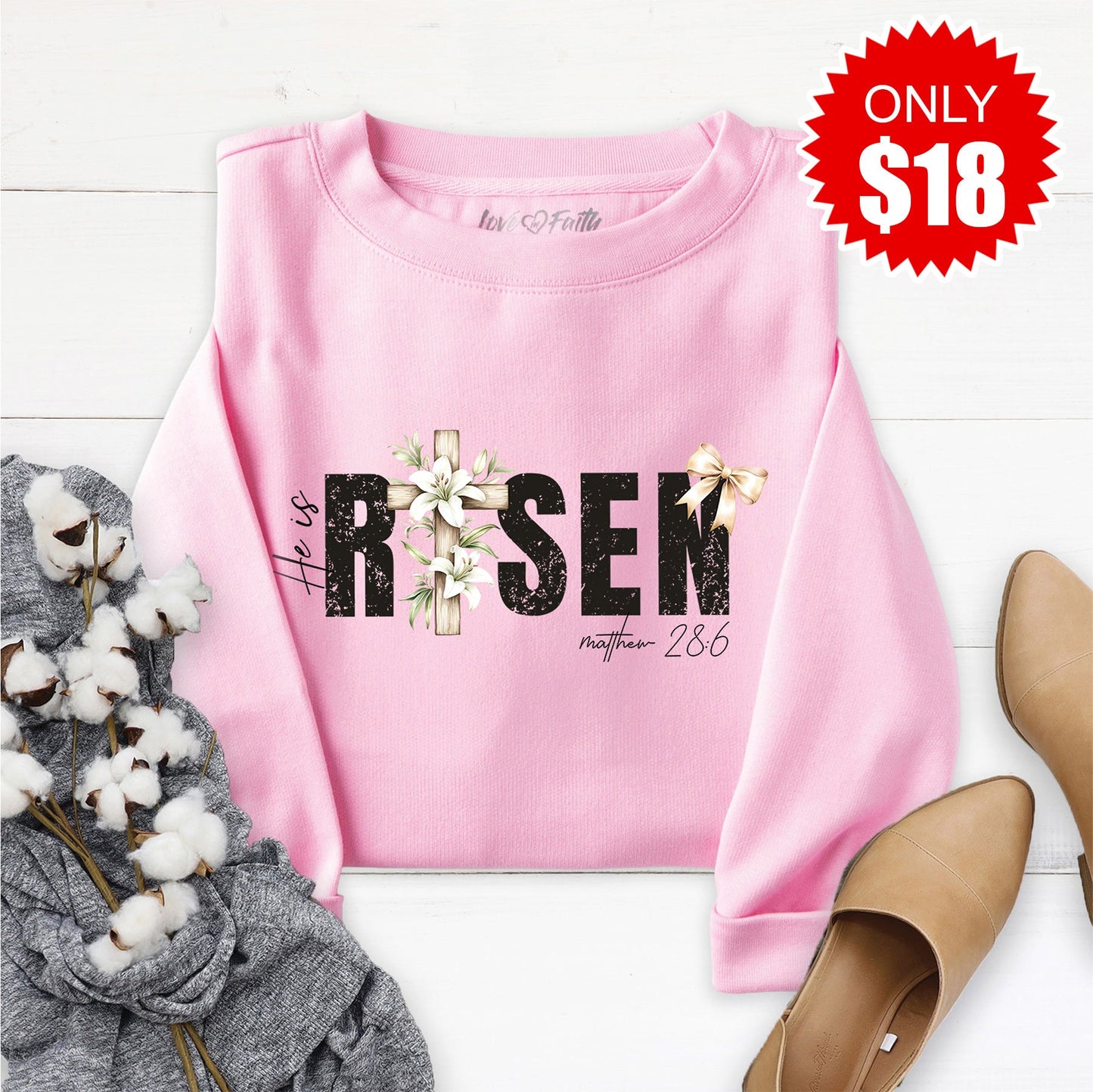 He Is Risen Sweatshirt - Heather Bubble Gum - 18