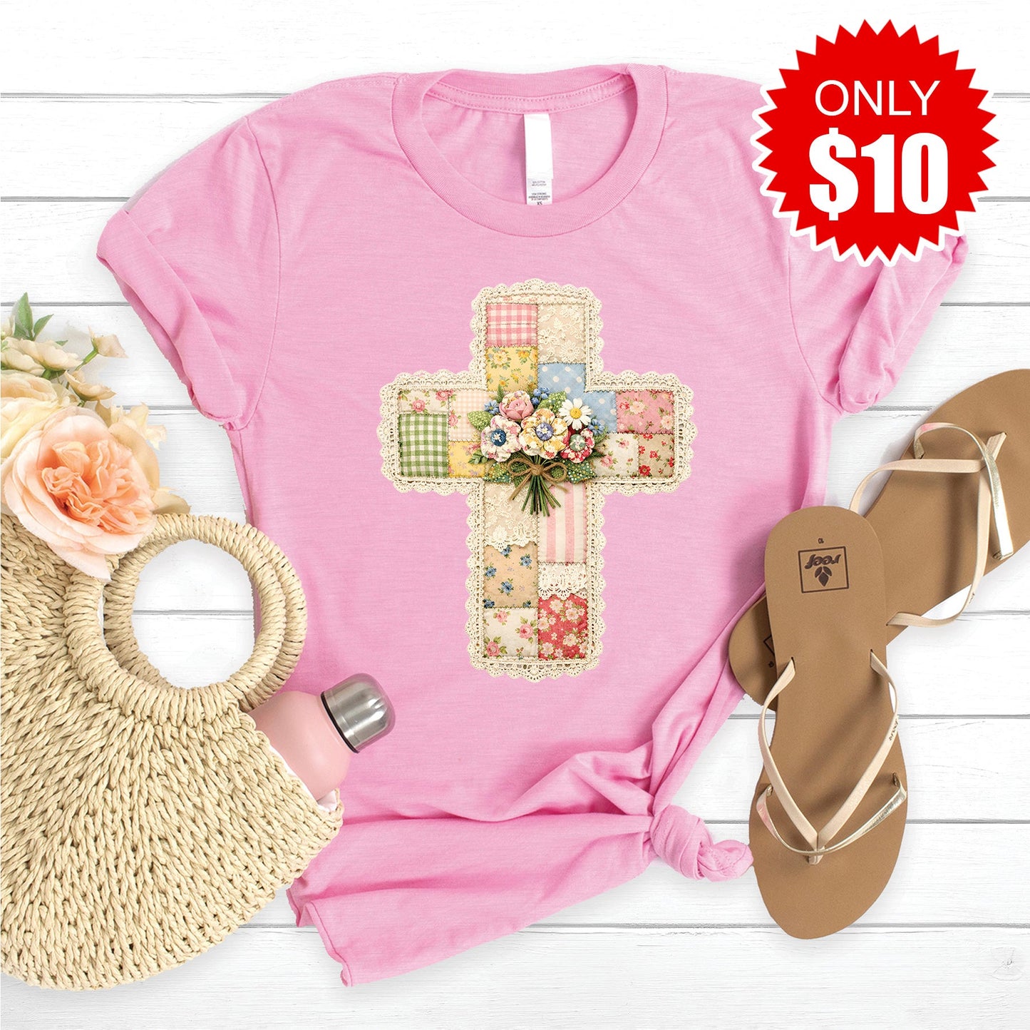 Cross Patchwork Tee - Heather Bubble Gum - 10
