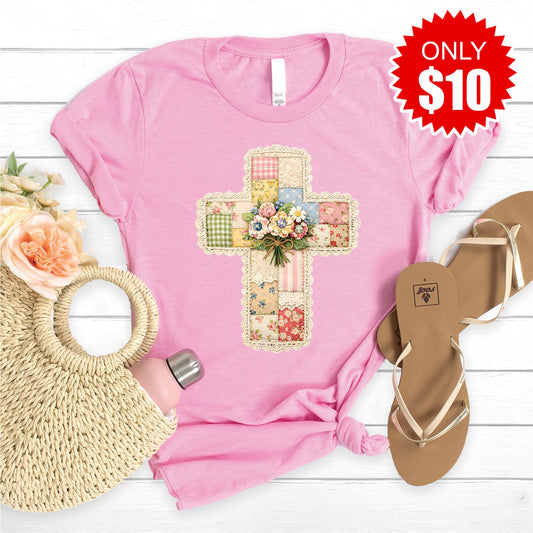 Cross Patchwork Tee - Heather Bubble Gum - 10
