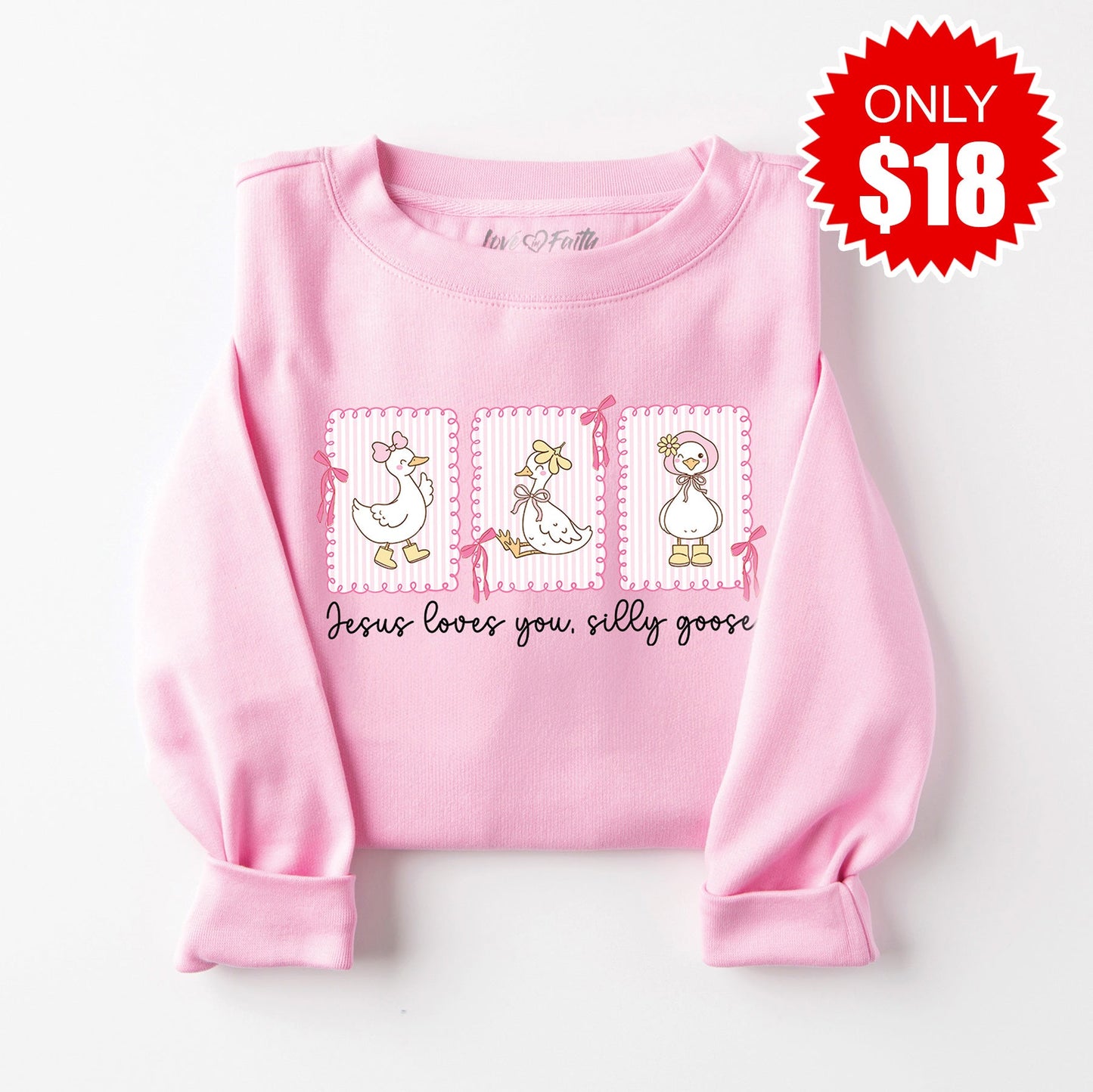 Jesus Loves You Silly Goose Sweatshirt - Heather Bubble Gum - 18