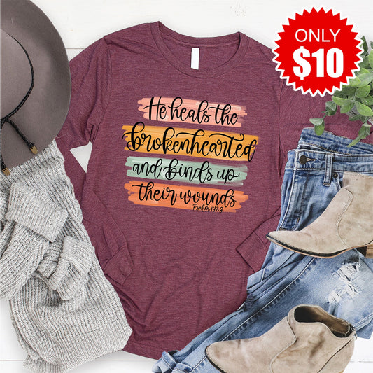 He Heals The Brokenhearted Long Sleeve - Heather Burgundy - 10