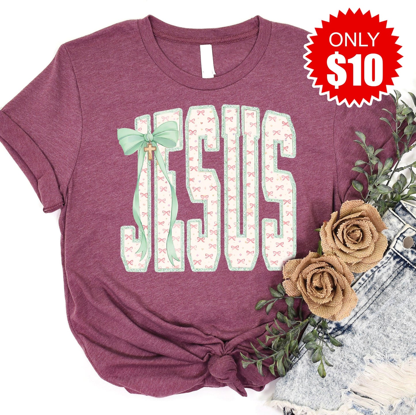 Jesus Tee - Heather Burgundy - 10