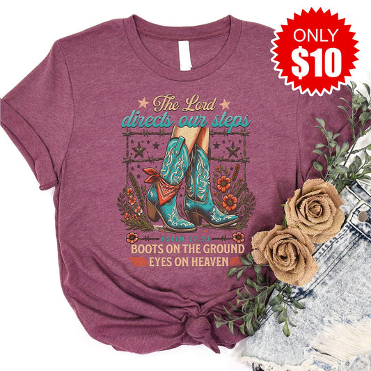 Boots On The Ground Tee - Heather Burgundy - 10