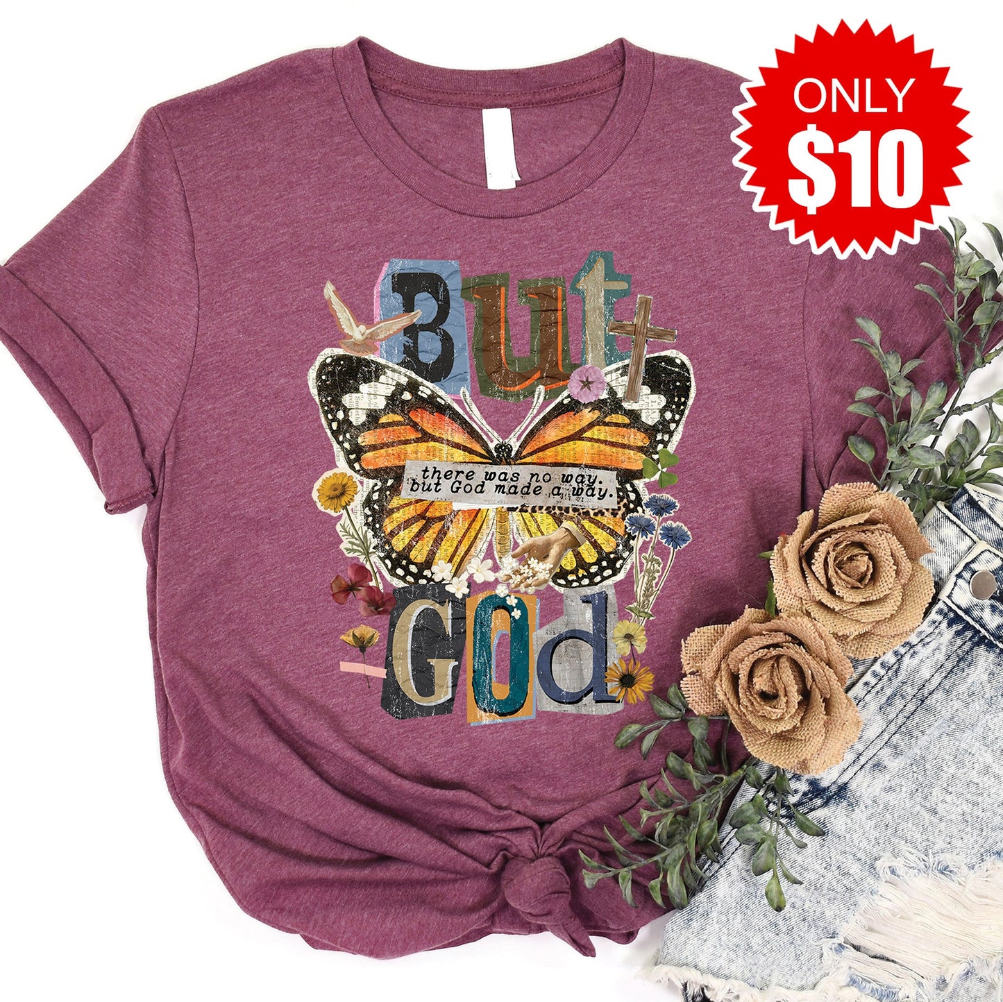 But God Tee - Heather Burgundy - 10