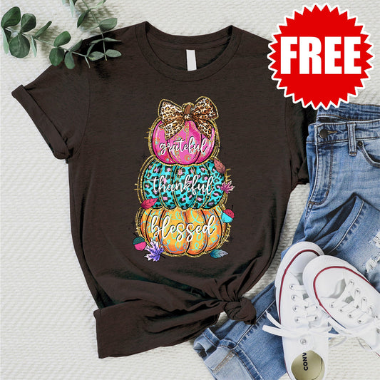 Grateful Thankful Blessed Tee - Heather Chocolate - 0