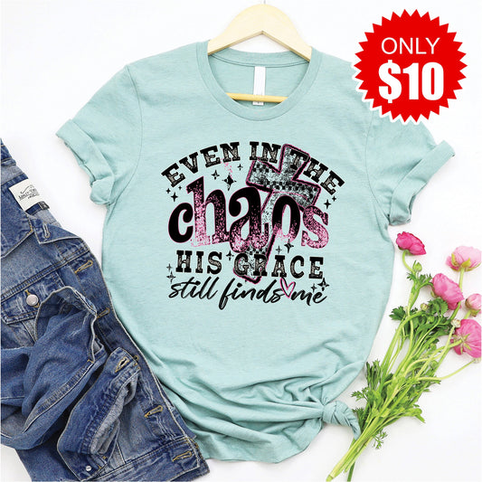 His Grace Still Finds Me Tee - Heather Dusty Blue - 10