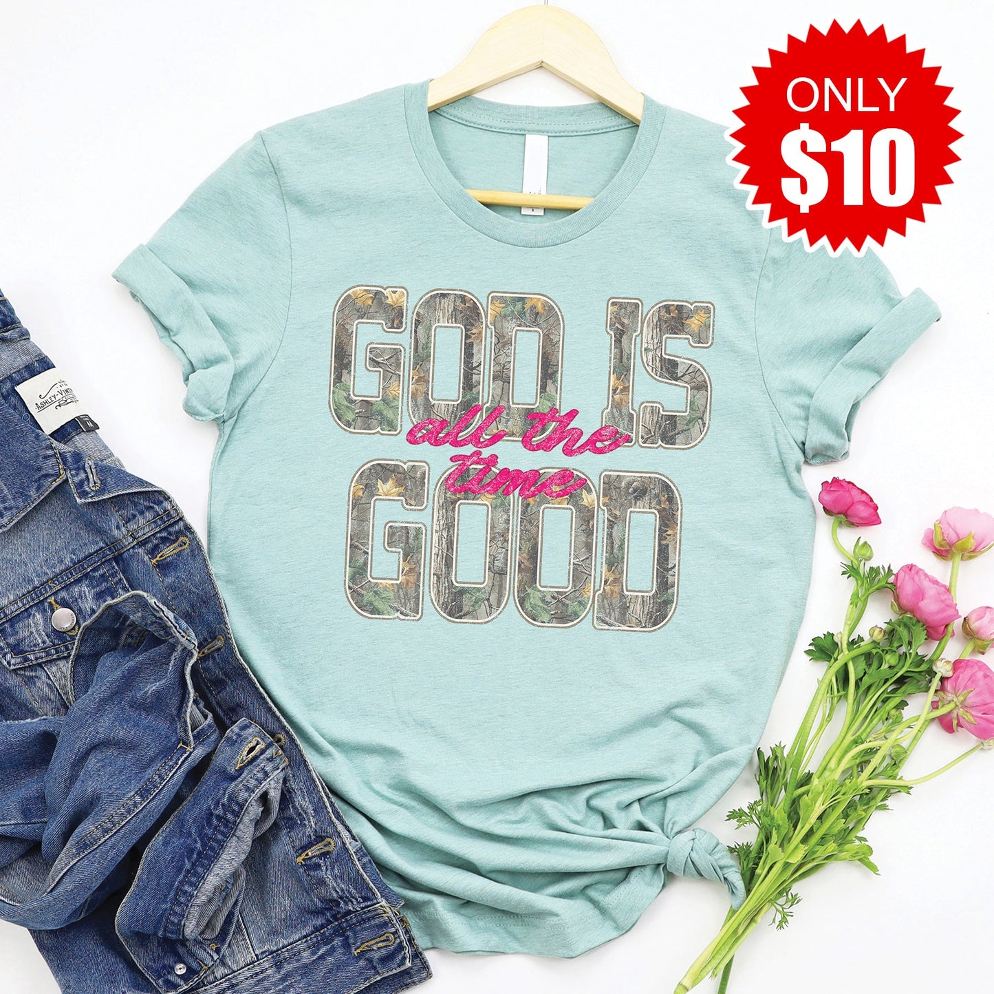 God Is Good Tee - Heather Dusty Blue - 10