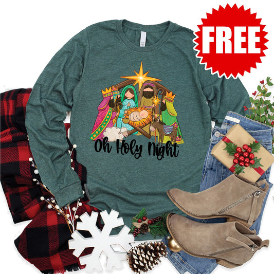 Holy Night Nativity Long Sleeve - Heather Forest - 0