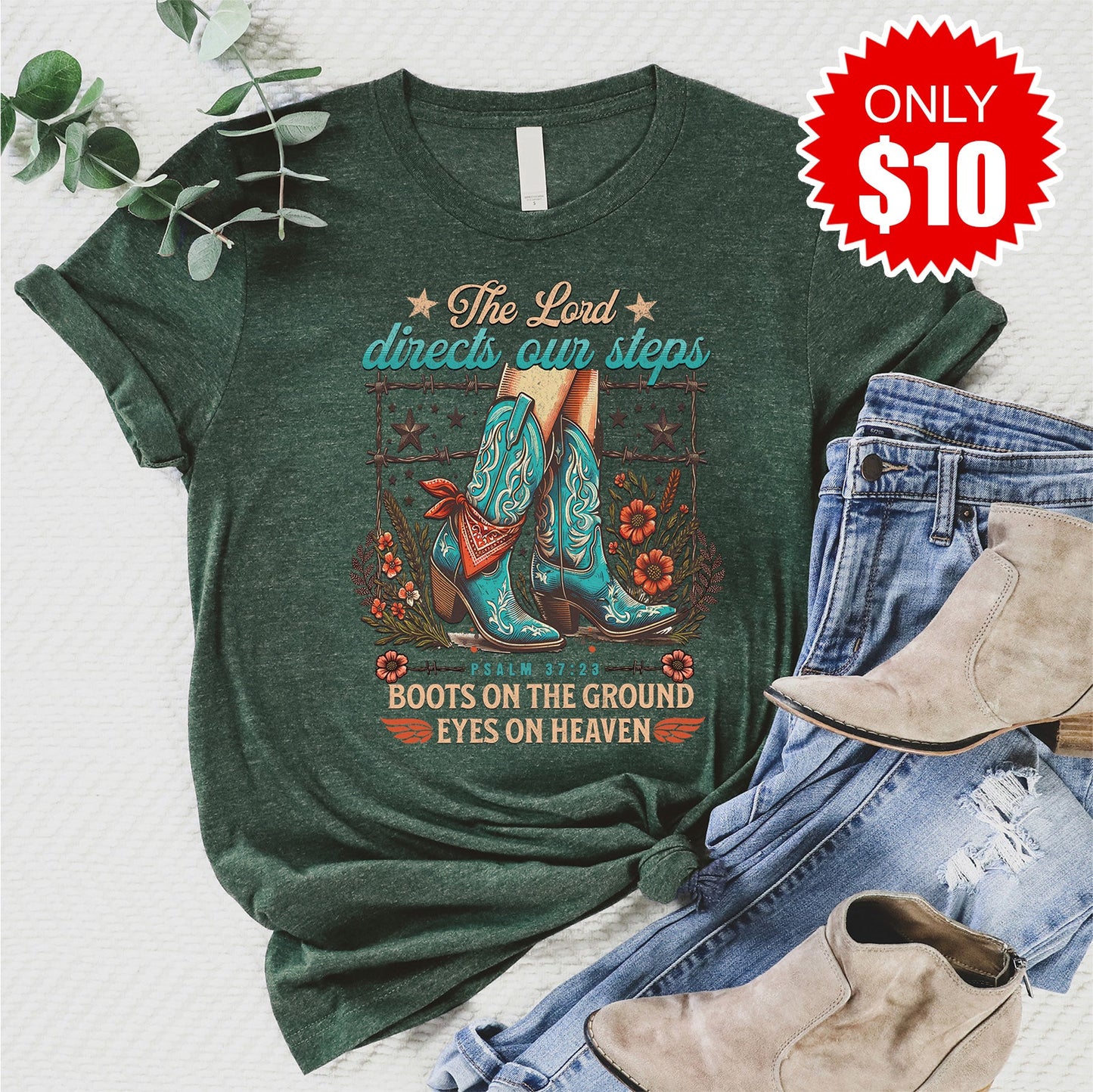 Boots On The Ground Tee - Heather Forest - 10
