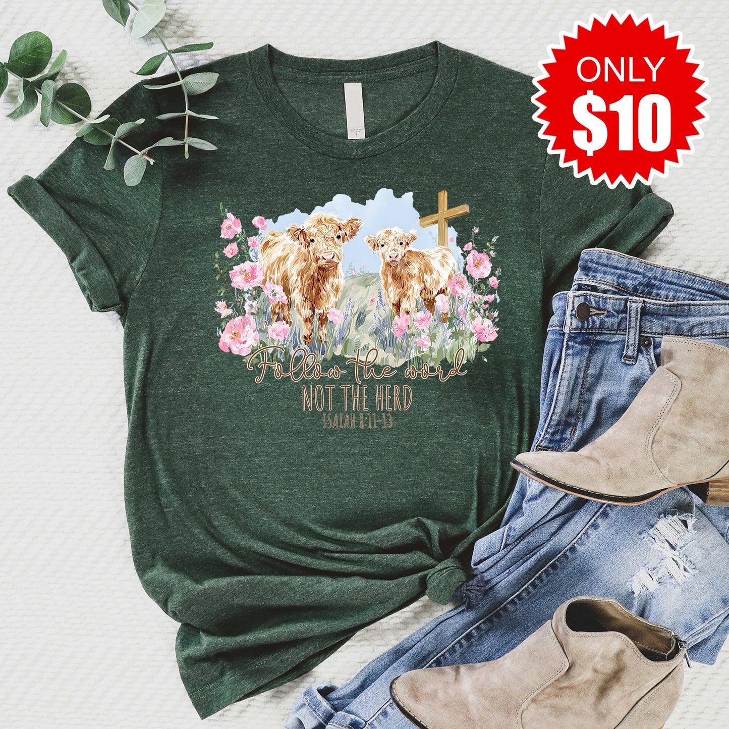 Follow The Word Tee - Heather Forest - 10