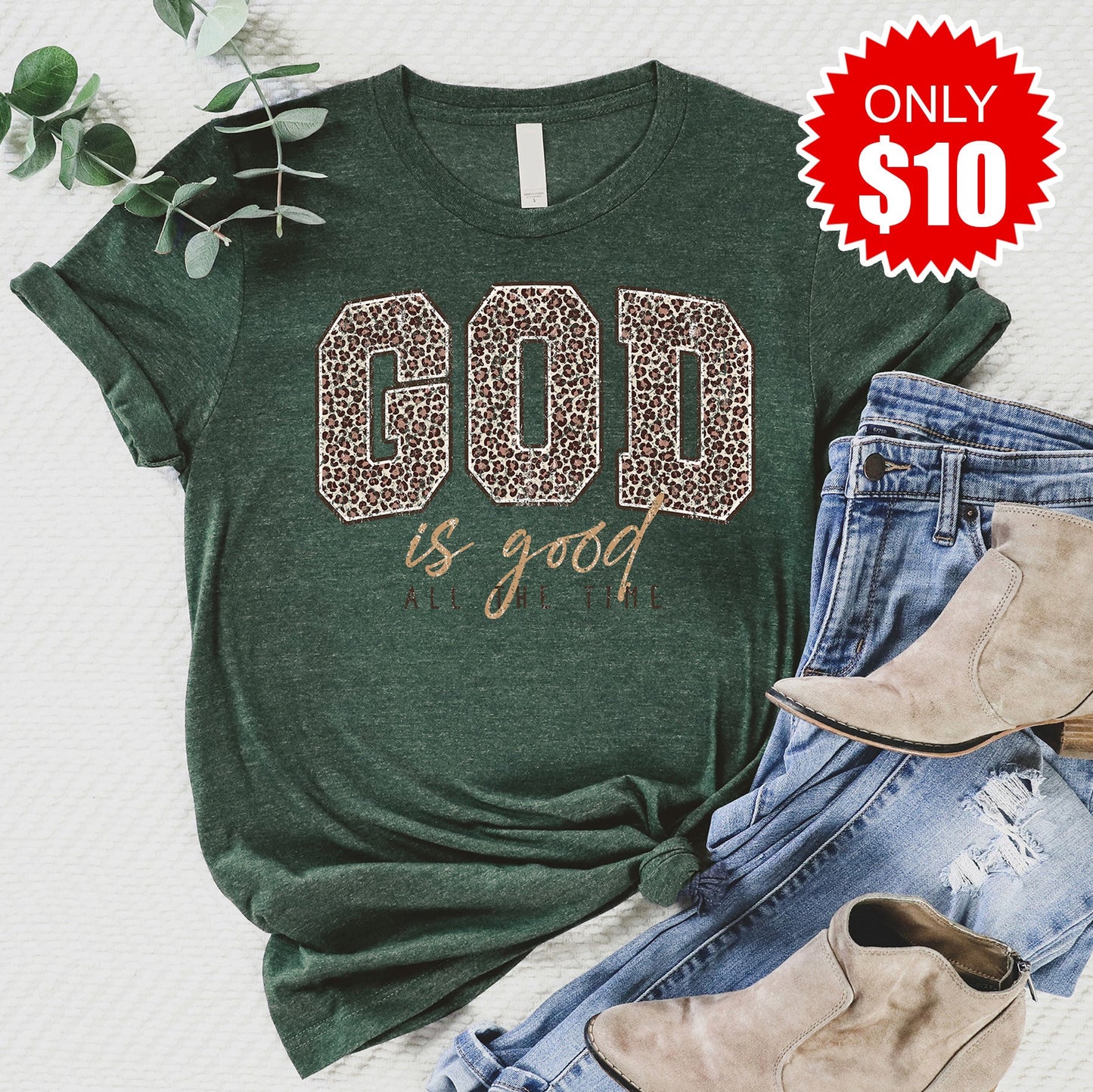 God Is Good Tee - Heather Forest - 10