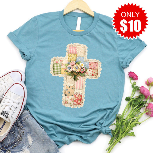 Cross Patchwork Tee - Heather Lagoon - 10