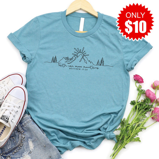 Faith Can Move Mountains Tee - Heather Lagoon - 10