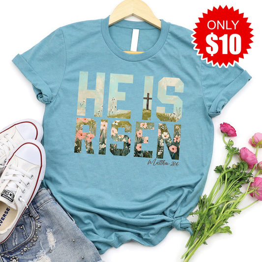 He Is Risen Tee - Heather Lagoon - 10