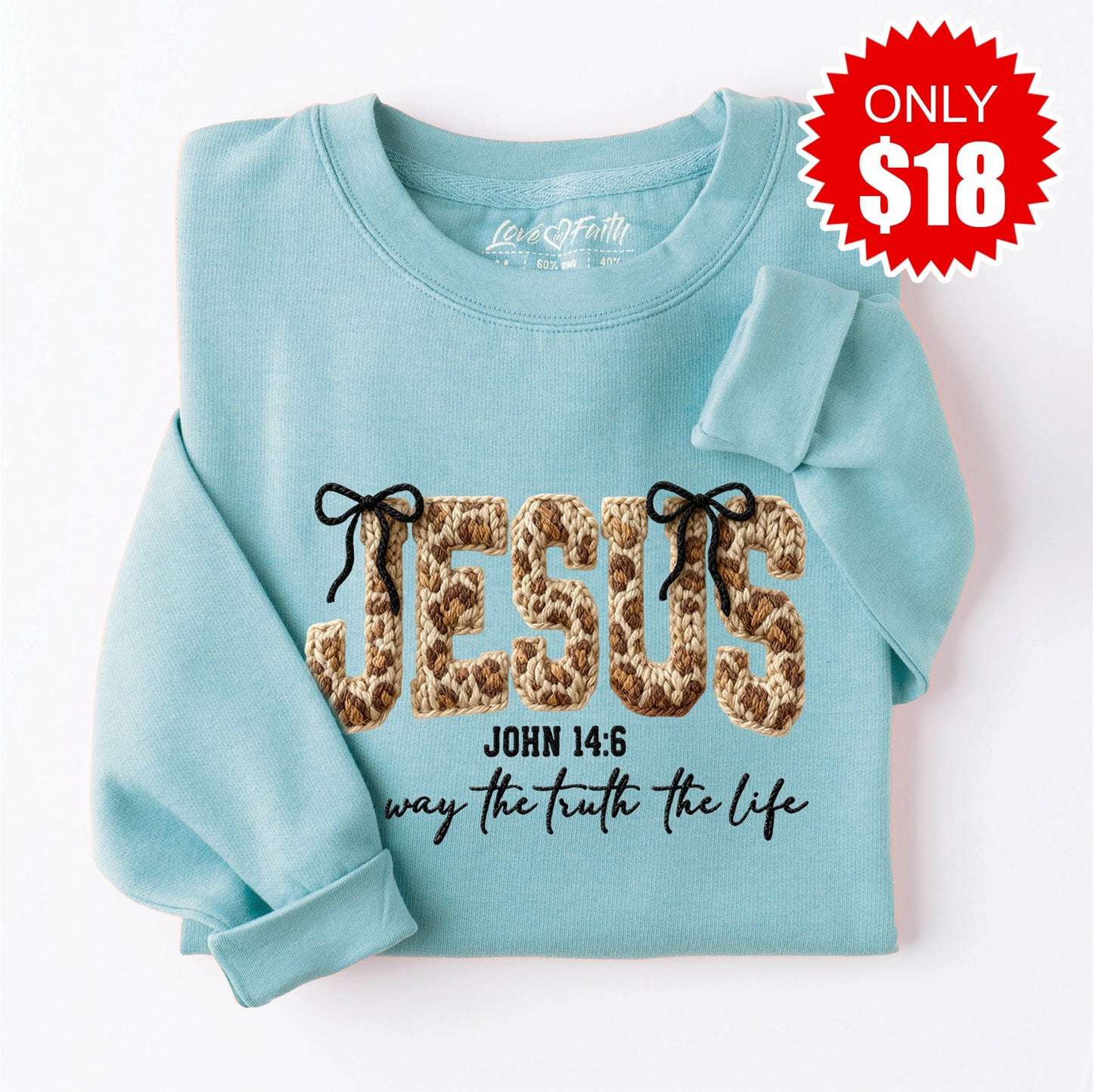Jesus Way Truth Life Yarn Sweatshirt - Heather Lagoon - 18