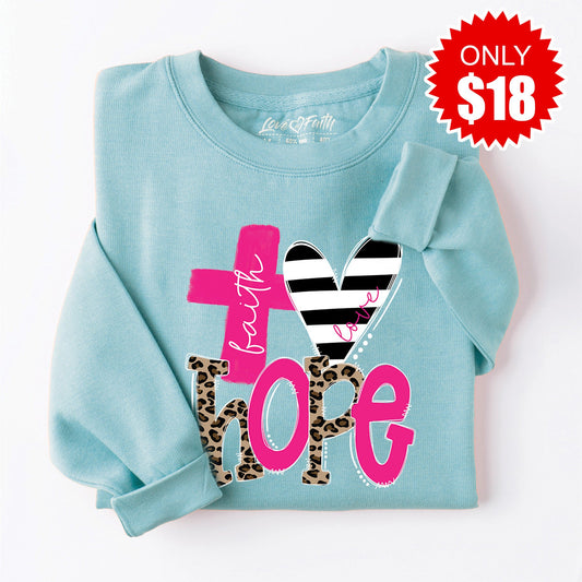 Faith Hope Love Sweatshirt - Heather Lagoon - 18