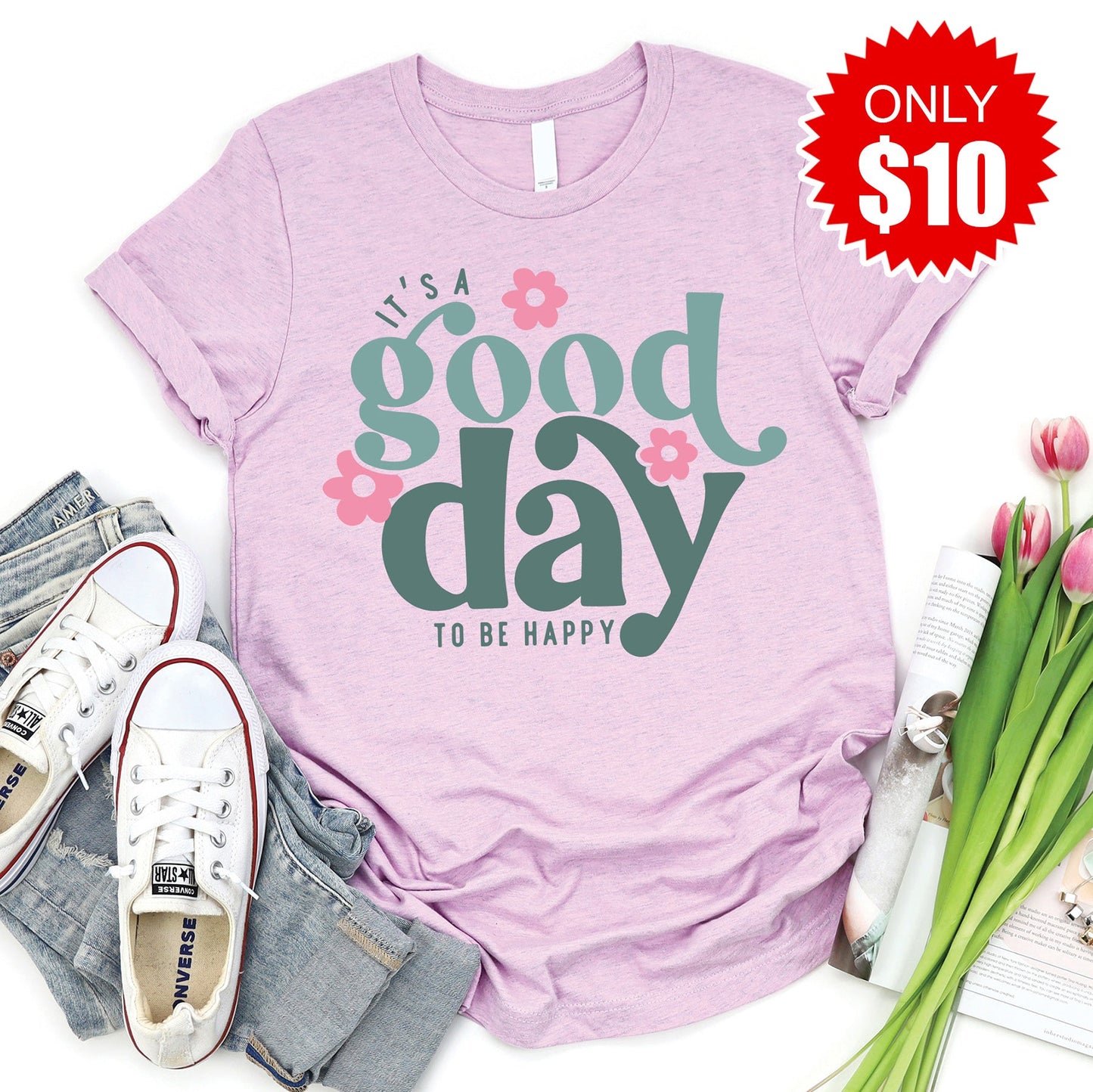 Good Day To Be Happy Tee - Heather Lilac - 10